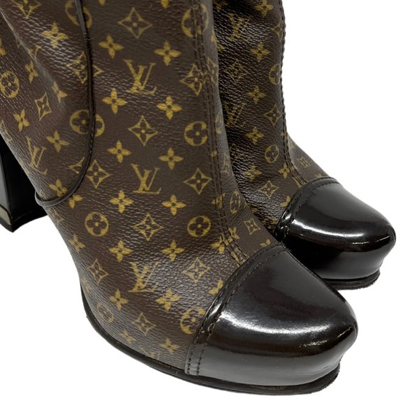 LOUIS VUITTON Vintage Monogram Mid Calf Boots #37 US 6.5 Brown Leather [102060] - Picture 12 of 14